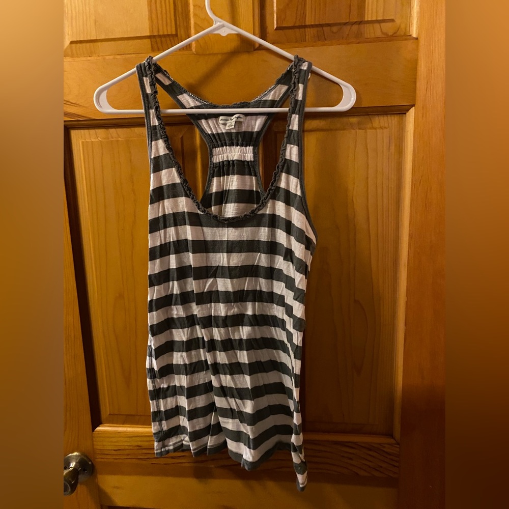 American Eagle grey and white striped racerback tank top
